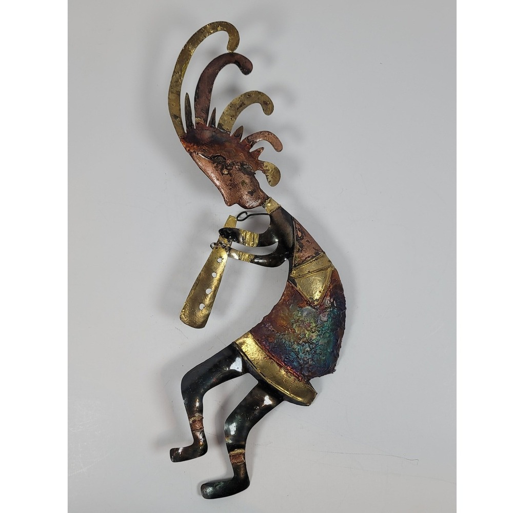 Vintage Kokopelli Metal Wall Art Southwestern Flute Player Copper Gold Tone 15in